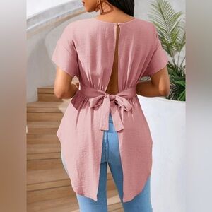 NWOT Women’s Peplum Backless Tie Up Button Closure High Low Shirt Dusty Pink Top
